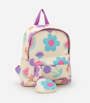 Mochila Infantil com Estampa de Frutinhas Bege