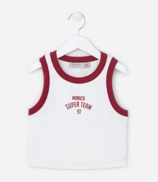 Regata Infantil Canelada com Lettering Monaco - Tam 7 a 14 Anos Branco Neve