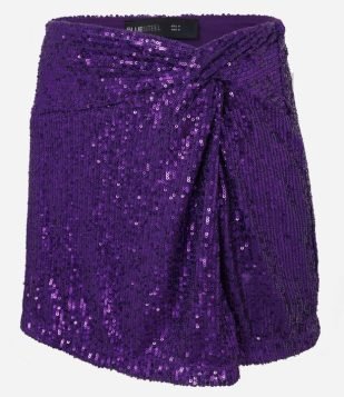 Saia Curta em Paetê Metalizado com Detalhe Torcido e Fenda Roxo