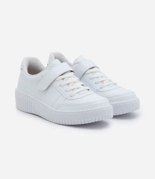 Tênis Cano Baixo com Tira de Velcro Beira Rio Branco