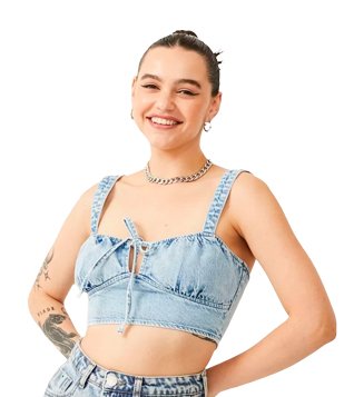 Blusa Regata Cropped Em Jeans Com Franzidos E Amarração No Decote Azu