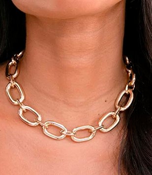 Gargantilha em Metal com Corrente Grossa Dourado