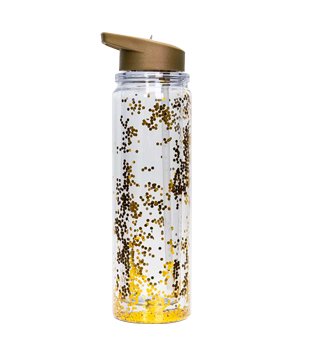 Garrafa Plástica Com Canudo E Detalhe De Glitter Capacidade 700ml Dourado