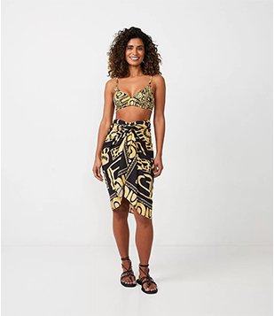 Canga em Viscose com Estampa Carimbo Dara Amarelo