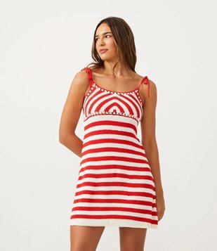 Vestido Curto em Tricô com Amarração nas Alças Vermelho