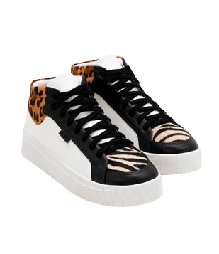Tênis Abotinado Com Recortes Animal Print Off White