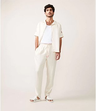 Calça Em Viscose Com Cós Elástico Bege