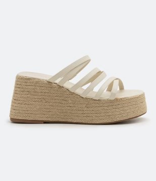 Sandália de Tiras com Salto Flatform em Cordas Bege