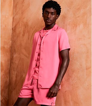 Camisa Manga Curta em Liocel com Botões Rosa