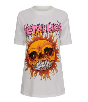 Camiseta em Algodão com Manga Curta e Estampa Metallica Off White