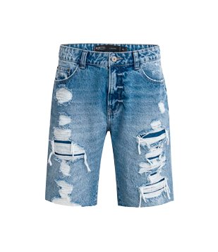 Bermuda Loose Jeans Mega Destroyeds Azul