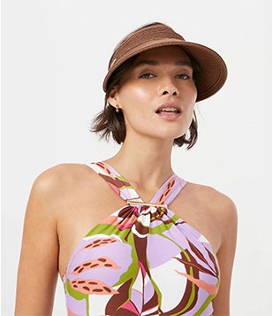 Chapéu de Praia Viseira Básica em Palha Texturizada e Velcro Marrom