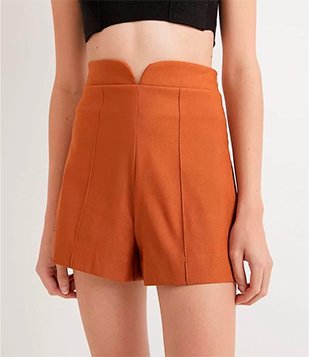 Short Cintura Alta Em Bengaline Com Detalhe Arredondado No Cós Marrom