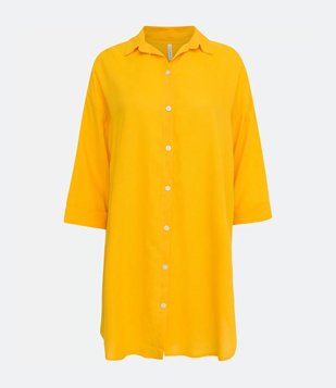 Saída De Praia Camisa Chemise Em Viscose Com Abotoamento Frontal Amarelo