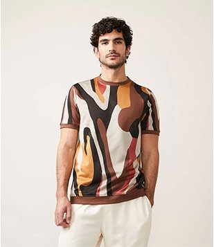 Camiseta Slim Em Algodão Com Estampa Abstrata Marrom
