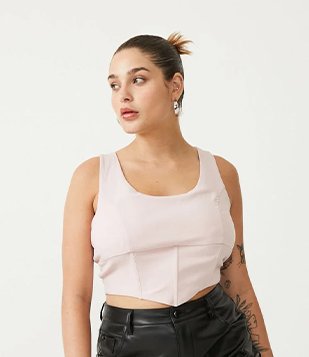 Blusa Regata Cropped Corset Em Bengaline Rosa