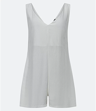 Macaquinho em Viscose com Bolsos Laterais e Alças Largas Off White