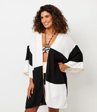Saída de Praia Kimono em Viscose com Abertura Frontal Branco