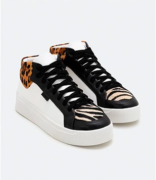 Tênis Abotinado com Recortes Animal Print Off White