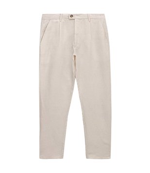 Calça Alfaiatada em Viscolinho com Pregas e Bolsos Marrom