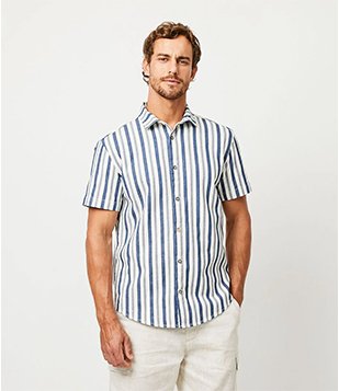 Camisa Comfort Em Algodão Com Estampa De Listras Branco