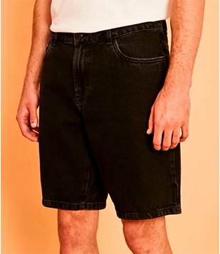 Bermuda Jeans Loose Over Dyed Preto