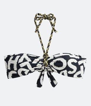 Biquíni Top Bandeau Em Poliamida Com Estampa Letras Preto/Branco