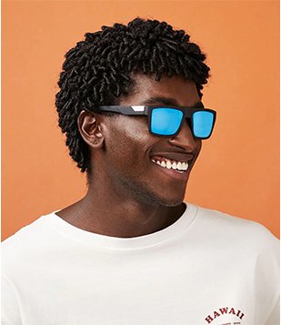 Óculos de Sol Esportivo com Lente Azul Espelhada Preto