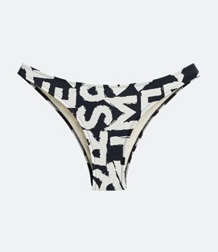 Biquíni Calcinha Básica Em Poliamida Com Estampa Letras Contrastantes Preto/ Branco