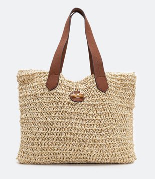 Bolsa Tote em Crochê com Botão Bege