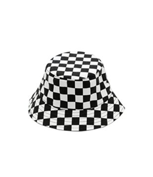 Chapéu Bucket Em Algodão Com Estampa Xadrez Preto