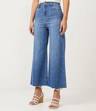 Calça Pantacourt Jeans com Elastano Azul