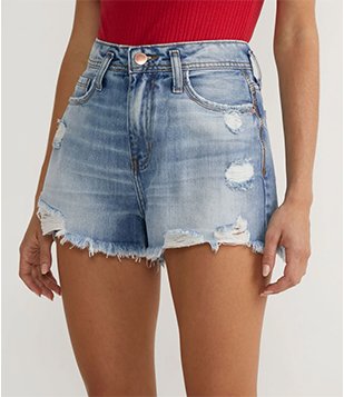 Short Cintura Alta Jeans Com Puídos Azul
