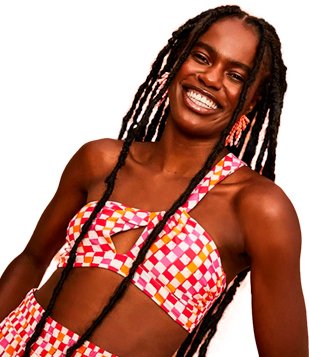 Biquíni Top Ombro Só Em Poliamida Com Estampa Xadrez Rosa