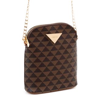 Bolsa Transversal Porta Celular com Estampa em Triângulo Marrom