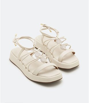 Sandália Rasteira Multi Tiras Com Sola Flatform Branco