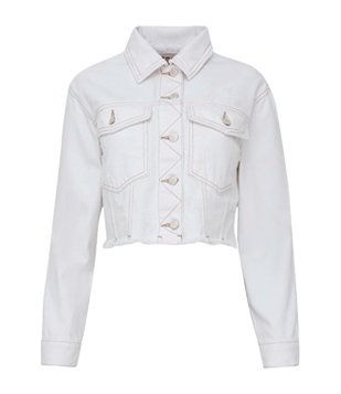 Jaqueta Cropped Em Sarja Com Barra A Fio Branco