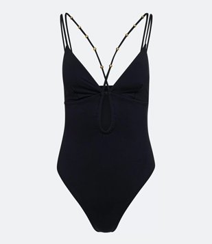 Maiô Em Poliamida Com Alça Extra Aviamentos E Recorte Vazado Preto