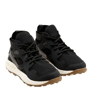 Tênis Running Cano Alto com Recortes Contrastantes Preto