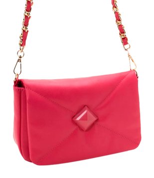 Bolsa Com Alça Em Corrente E Lapela Com Costuras Contrastantes Rosa