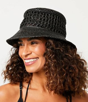Chapéu de Praia Bucket com Detalhes Vazados Preto