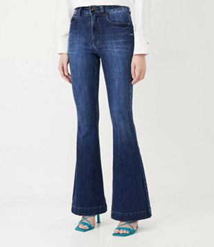 Calça Flare Jeans com Bolsos Azul