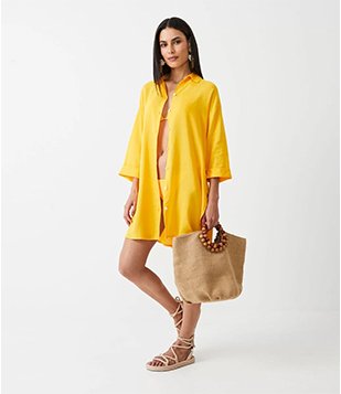 Bolsa de Praia em Juta com Bolinhas de Madeira na Alça Bege 