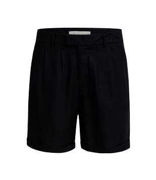 Bermuda Alfaiataria em Linho com Pregas e Barra Dobrada Preto