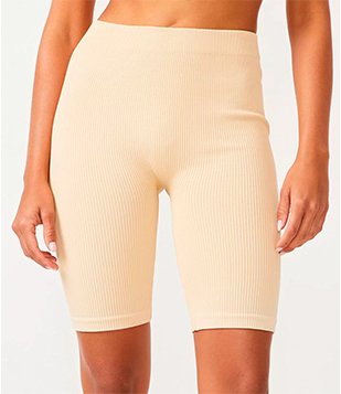 Bermuda Ciclista Em Poliamida Canelada Sem Costura Bege