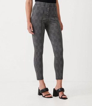 Calça Legging em Ponto Roma com Estampa Xadrez Preto