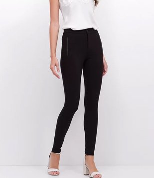 Calça Legging Em Ponto Roma Com Detalhe Lateral Preto