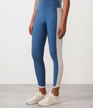 Calça Legging Esportiva em Poliamida com Recortes Contrastantes Azul
