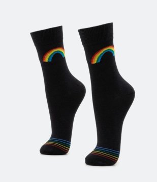 Meia Cano Alto Em Algodão Com Estampa Arco-Íris Preto