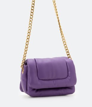 Bolsa Transversal Puffa Com Alça De Corrente Roxo
